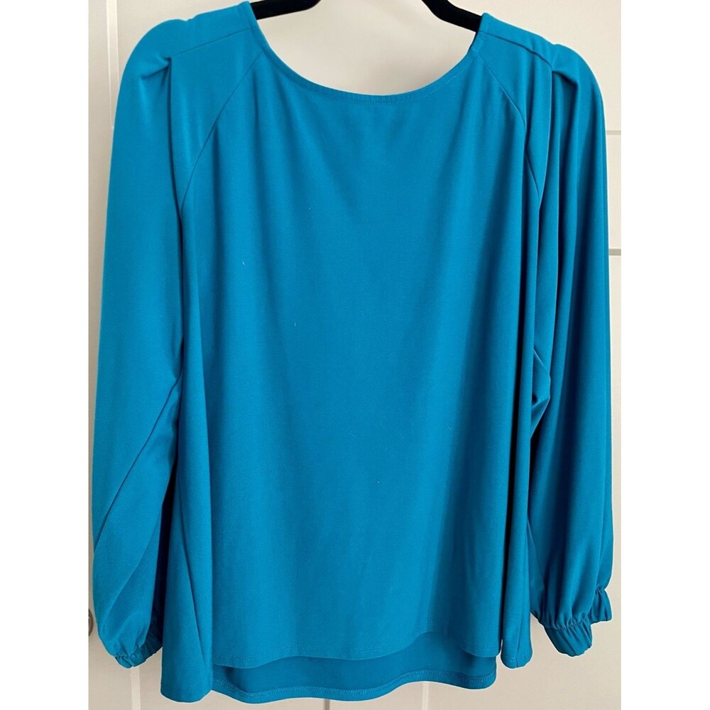 Halogen Teal Long-Sleeve Scoop Neck Blouse